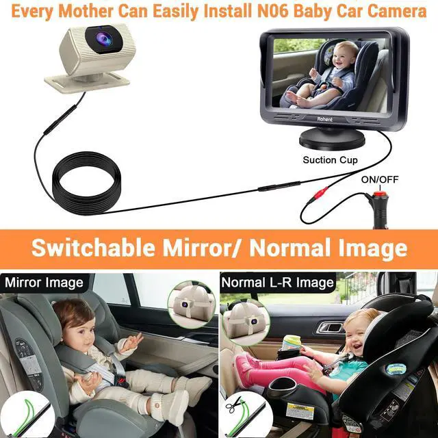 Alt view image 4 of 7 - Car Baby Monitor with Camera - 1080P HD, 360° Adjustable, Night Vision, 150° Wide-Angle Lens, Easy Installation, Perfect Match for Beige Car Interiors, Ideal for Parents & Families