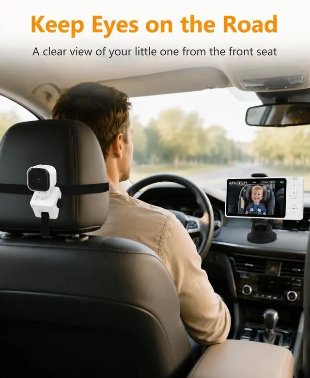 Alt view image 2 of 7 - Wireless Baby Car Camera 5" HD 1080P IPS Anti-Glare Screen USB Powered, Temperature Alert, Night Vision & VOX Mode, 360° Rotatable Rear Facing Carseat Monitor Newborns Travel Essentials Gifts