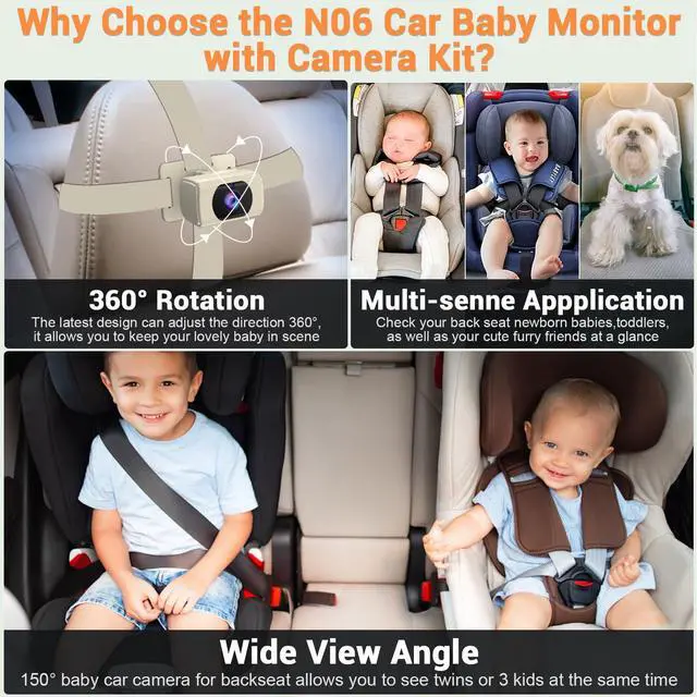 Alt view image 6 of 7 - Car Baby Monitor with Camera - 1080P HD, 360° Adjustable, Night Vision, 150° Wide-Angle Lens, Easy Installation, Perfect Match for Beige Car Interiors, Ideal for Parents & Families
