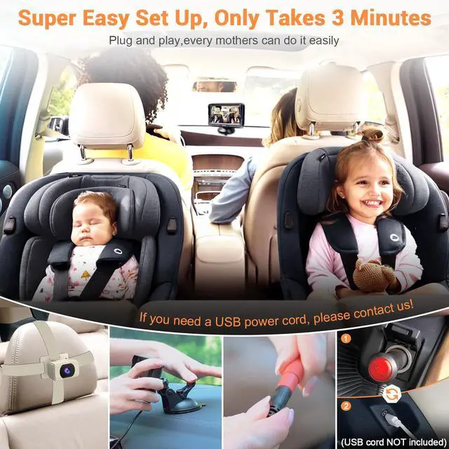 Alt view image 3 of 7 - Car Baby Monitor with Camera - 1080P HD, 360° Adjustable, Night Vision, 150° Wide-Angle Lens, Easy Installation, Perfect Match for Beige Car Interiors, Ideal for Parents & Families