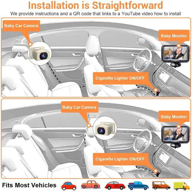 Alt view image 5 of 7 - Car Baby Monitor with Camera - 1080P HD, 360° Adjustable, Night Vision, 150° Wide-Angle Lens, Easy Installation, Perfect Match for Beige Car Interiors, Ideal for Parents & Families