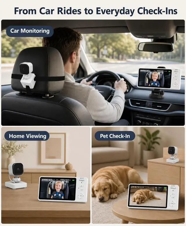 Alt view image 7 of 7 - Wireless Baby Car Camera 5" HD 1080P IPS Anti-Glare Screen USB Powered, Temperature Alert, Night Vision & VOX Mode, 360° Rotatable Rear Facing Carseat Monitor Newborns Travel Essentials Gifts