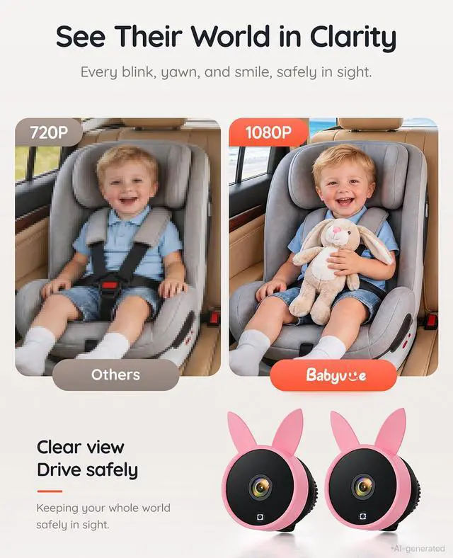 Alt view image 2 of 7 - Dual Car Camera Baby Monitor for 2 Kids