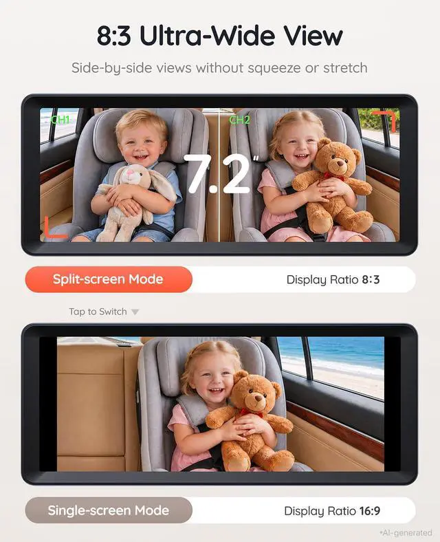 Alt view image 5 of 7 - Dual Car Camera Baby Monitor for 2 Kids
