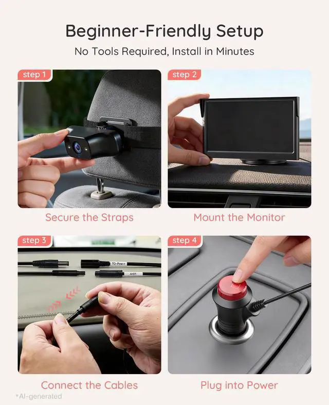 Alt view image 7 of 7 - BM1 Baby Car Camera, 5" 1080P Baby Car Monitor