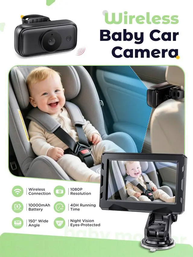 Alt view image 2 of 7 - Wireless Baby Car Camera - Auto 940nm Night Vision Backseat Cam & Eco-Mode