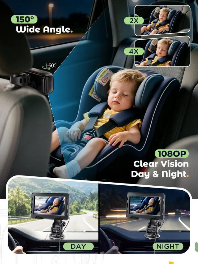 Alt view image 4 of 7 - Wireless Baby Car Camera - Auto 940nm Night Vision Backseat Cam & Eco-Mode