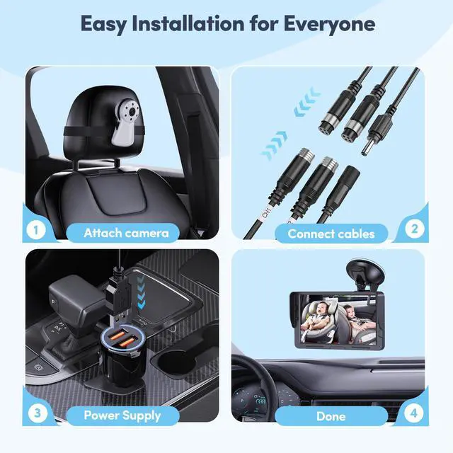 Alt view image 4 of 7 - 2-Kids Baby Car Camera Dual Monitor 7 Inch Display with Two Rear Facing Car Seat Cameras, 1080P HD Night Vision IR-CUT, USB Powered Plug and Play Backseat Baby Monitor for Infant & Toddler Safety