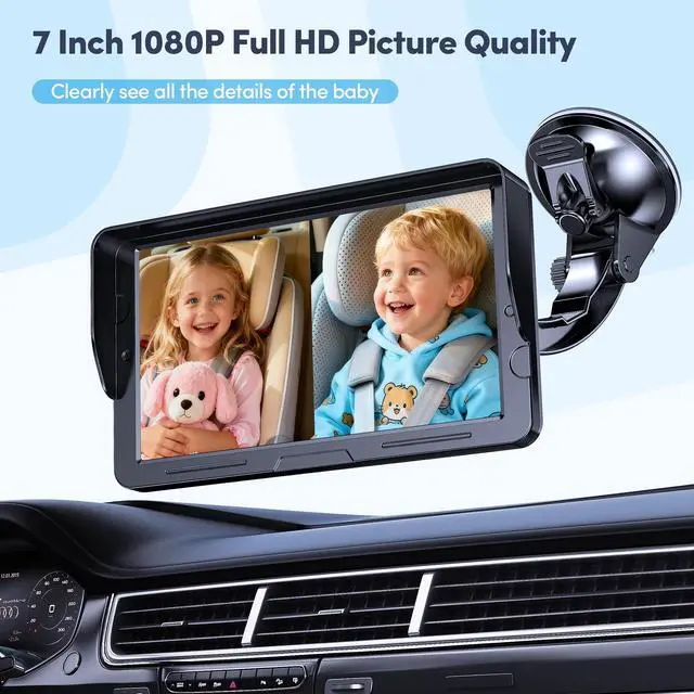Alt view image 7 of 7 - 2-Kids Baby Car Camera Dual Monitor 7 Inch Display with Two Rear Facing Car Seat Cameras, 1080P HD Night Vision IR-CUT, USB Powered Plug and Play Backseat Baby Monitor for Infant & Toddler Safety