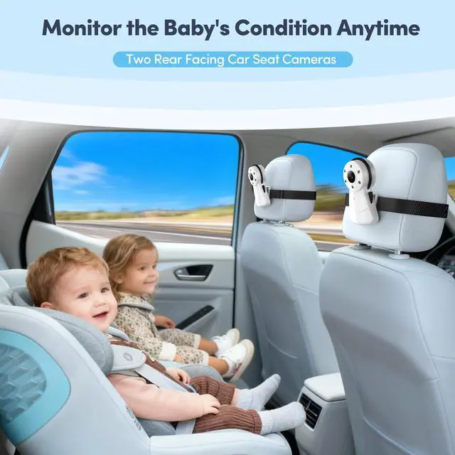 Alt view image 6 of 7 - 2-Kids Baby Car Camera Dual Monitor 7 Inch Display with Two Rear Facing Car Seat Cameras, 1080P HD Night Vision IR-CUT, USB Powered Plug and Play Backseat Baby Monitor for Infant & Toddler Safety