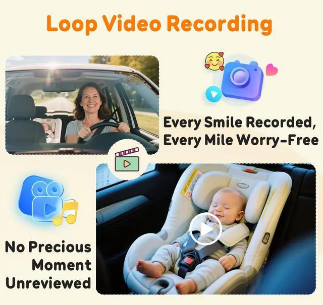 Alt view image 3 of 7 - Baby Car Camera 7-Inch - 3X Zoom 1080P HD Recording Touchscreen Easy to Install 150° Wide Angle Rear Facing Backseat Camera 940nm Night Vision for Infant