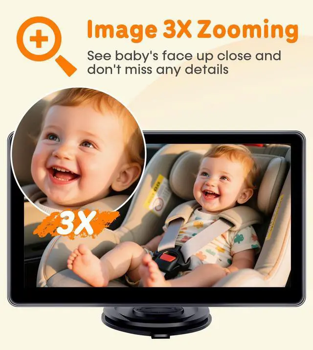 Alt view image 2 of 7 - Baby Car Camera 7-Inch - 3X Zoom 1080P HD Recording Touchscreen Easy to Install 150° Wide Angle Rear Facing Backseat Camera 940nm Night Vision for Infant