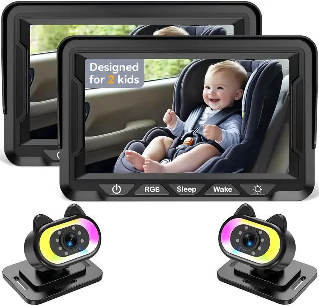 Main image of Baby Car Camera 2-Pack HD 1080P, 150° Wide Angle, Night Vision, Adjustable LED Light, Easy Installation, Infant Safety, Rear Seat Monitoring for Car Travel