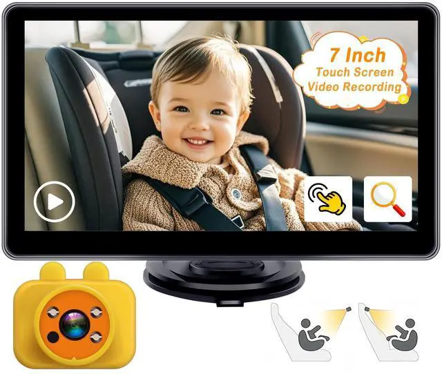 Main image of Baby Car Camera 7-Inch - 3X Zoom 1080P HD Recording Touchscreen Easy to Install 150° Wide Angle Rear Facing Backseat Camera 940nm Night Vision for Infant