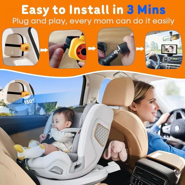Alt view image 6 of 7 - Baby Car Camera 7-Inch - 3X Zoom 1080P HD Recording Touchscreen Easy to Install 150° Wide Angle Rear Facing Backseat Camera 940nm Night Vision for Infant