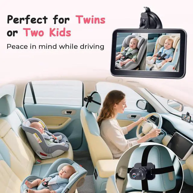 Alt view image 2 of 7 - HD 1080P Dual Baby Car Camera: 7" Split Screen to Monitor 2 Kids