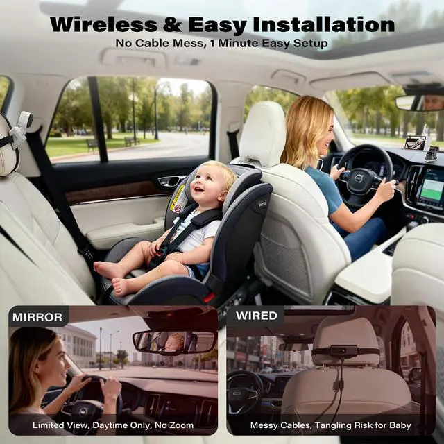 Alt view image 3 of 7 - Wireless Baby Car Monitor, Battery-Powered Baby Car Camera for Backseat & Home, 5" HD 1080P Auto/Manual Night Vision Screen with 7-Hour Battery, Rear Facing Carseat Camera for Newborns, Kids, Pets