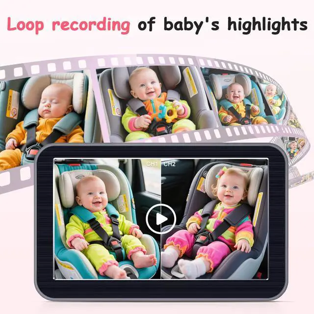 Alt view image 3 of 7 - HD 1080P Dual Baby Car Camera: 7" Split Screen to Monitor 2 Kids