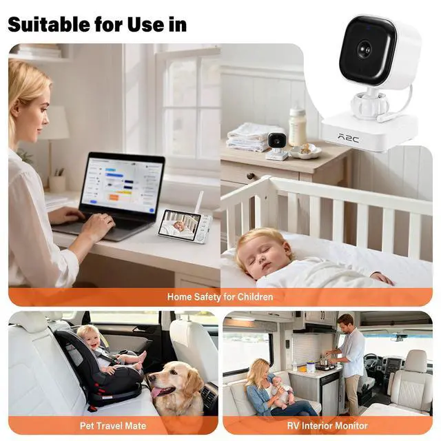 Alt view image 7 of 7 - Wireless Baby Car Monitor, Battery-Powered Baby Car Camera for Backseat & Home, 5" HD 1080P Auto/Manual Night Vision Screen with 7-Hour Battery, Rear Facing Carseat Camera for Newborns, Kids, Pets