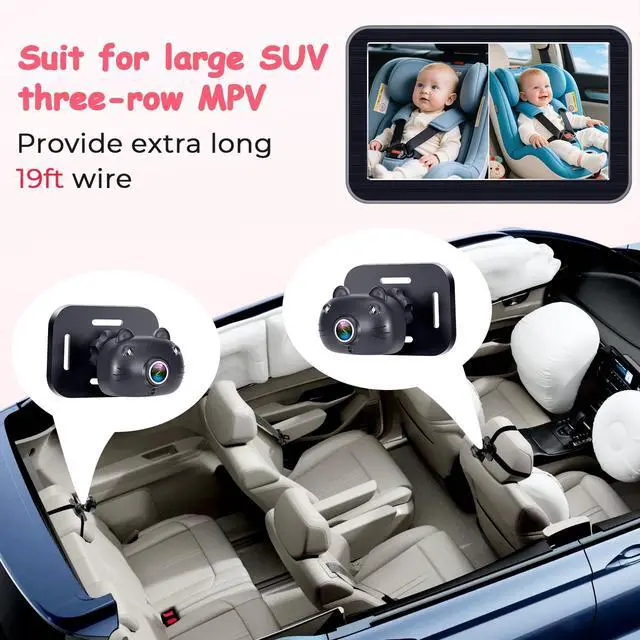 Alt view image 6 of 7 - HD 1080P Dual Baby Car Camera: 7" Split Screen to Monitor 2 Kids