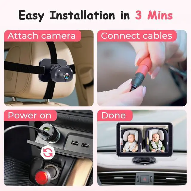 Alt view image 5 of 7 - HD 1080P Dual Baby Car Camera: 7" Split Screen to Monitor 2 Kids