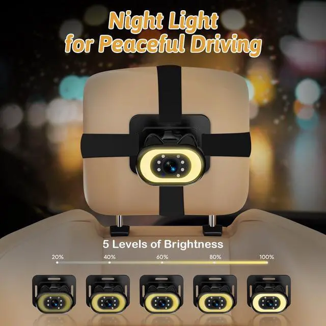Alt view image 6 of 7 - Baby Car Camera 2-Pack HD 1080P, 150° Wide Angle, Night Vision, Adjustable LED Light, Easy Installation, Infant Safety, Rear Seat Monitoring for Car Travel