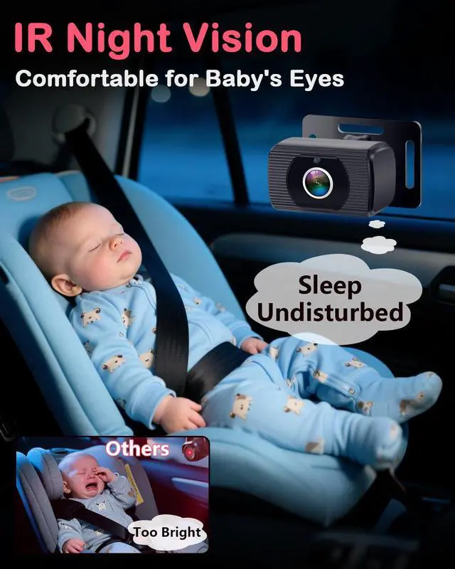 Alt view image 5 of 7 - Dual Baby Car Camera for 2-Kids: 6.9'' HD Split Screen with Auto Brightness 1080P Backseat Camera for Twins Infrared Night Vision - 360° Adjustable USB Easy Setup Ideal for SUVs Minivans