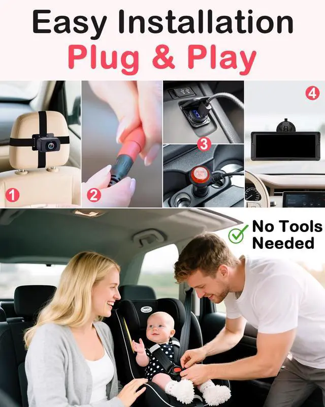 Alt view image 6 of 7 - Dual Baby Car Camera for 2-Kids: 6.9'' HD Split Screen with Auto Brightness 1080P Backseat Camera for Twins Infrared Night Vision - 360° Adjustable USB Easy Setup Ideal for SUVs Minivans