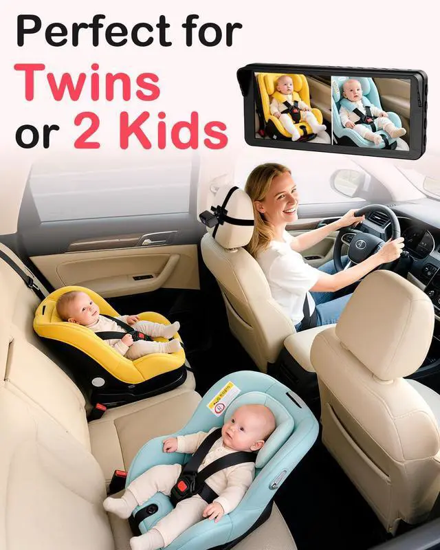 Alt view image 2 of 7 - Dual Baby Car Camera for 2-Kids: 6.9'' HD Split Screen with Auto Brightness 1080P Backseat Camera for Twins Infrared Night Vision - 360° Adjustable USB Easy Setup Ideal for SUVs Minivans