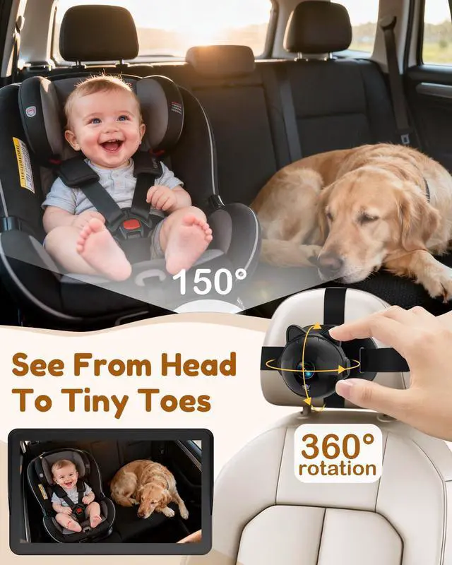 Alt view image 6 of 7 - Baby Camera for Car 7.2-Inch: 3X Larger View HD 1080P Auto Night Vision for SUVs MPVs Larger Vehicles, 150° Wide Angle Full Backseat View, 5-Min Easy to Install for Rear-Facing Infant Seats