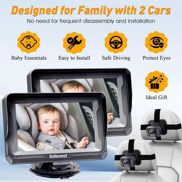Alt view image 2 of 7 - Baby Car Camera 2-Pack for Seat: Adjustable Infant Car Camera Easy Setup for Family with 2 Cars - HD 1080P Crystal Night Vision Backseat Camera for Two Kids