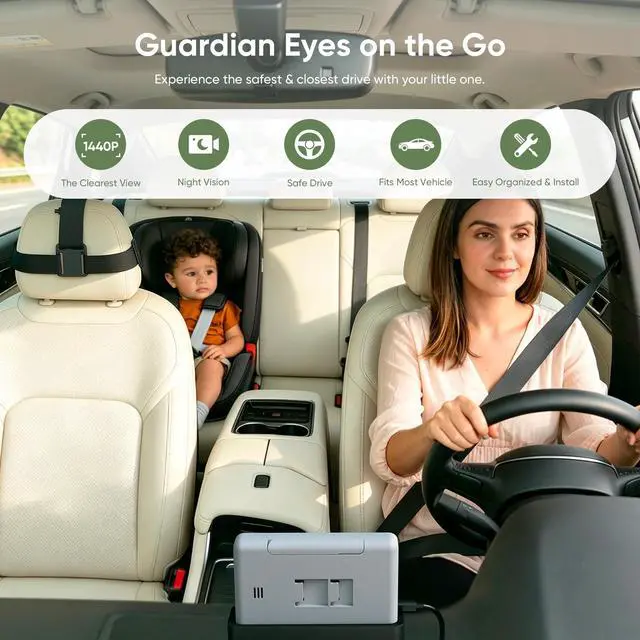 Alt view image 2 of 7 - 5" 1440P Baby Car Camera, Clearest Monitor, 360° Rotating Wide View