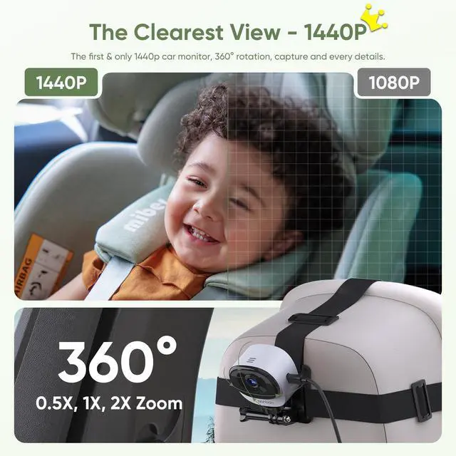 Alt view image 3 of 7 - 5" 1440P Baby Car Camera, Clearest Monitor, 360° Rotating Wide View