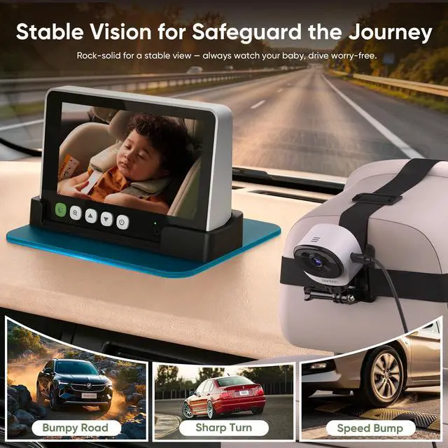 Alt view image 5 of 7 - 5" 1440P Baby Car Camera, Clearest Monitor, 360° Rotating Wide View