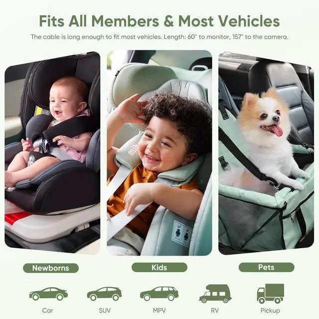 Alt view image 6 of 7 - 5" 1440P Baby Car Camera, Clearest Monitor, 360° Rotating Wide View