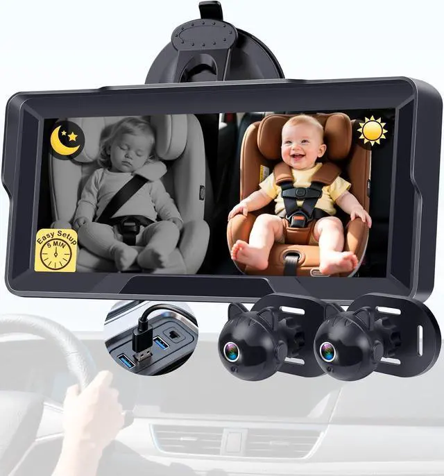 Main image of 1080P Dual Baby Car Camera: 6.8" Split-Screen Monitor 2-Kids at Once