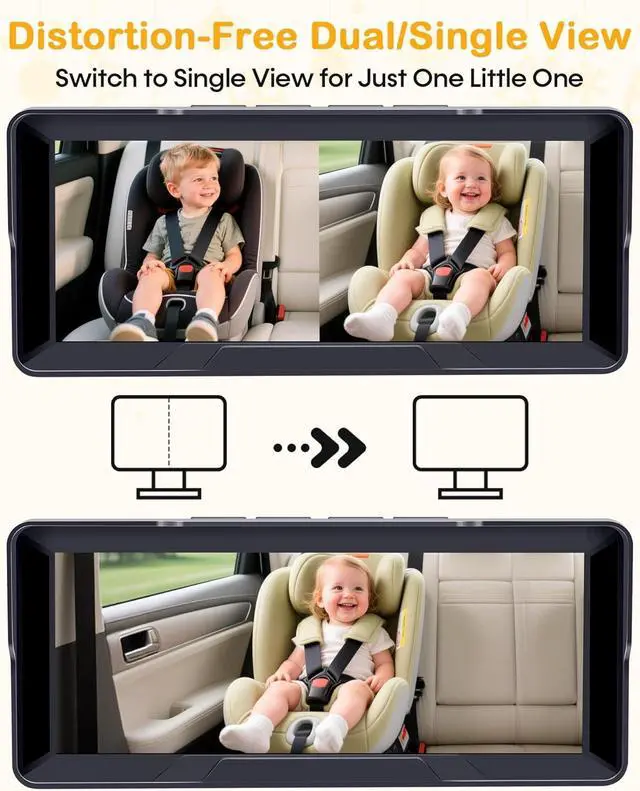 Alt view image 4 of 7 - 1080P Dual Baby Car Camera: 6.8" Split-Screen Monitor 2-Kids at Once