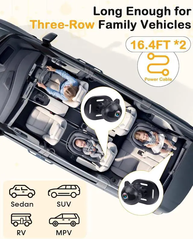 Alt view image 3 of 7 - 1080P Dual Baby Car Camera: 6.8" Split-Screen Monitor 2-Kids at Once