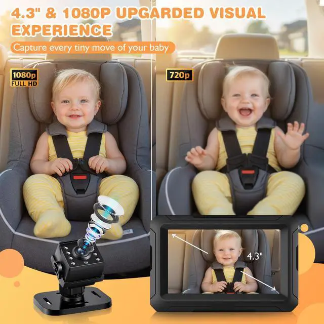 Alt view image 3 of 7 - 1080P Baby Car Mirror Camera for Rear Facing Seat, USB/Type-C Port 4.3" Backseat Headrest Carseat Camera Monitor with HD Night Vision for Baby Safety in Car, 150° Wide View Angle, 360° Rotatable
