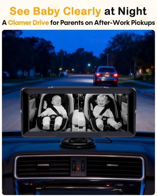 Alt view image 6 of 7 - 1080P Dual Baby Car Camera: 6.8" Split-Screen Monitor 2-Kids at Once