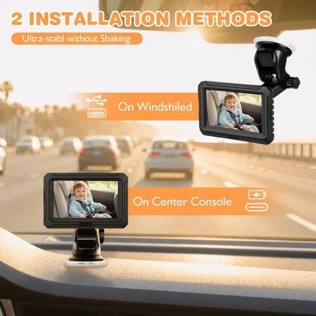 Alt view image 6 of 7 - 1080P Baby Car Mirror Camera for Rear Facing Seat, USB/Type-C Port 4.3" Backseat Headrest Carseat Camera Monitor with HD Night Vision for Baby Safety in Car, 150° Wide View Angle, 360° Rotatable