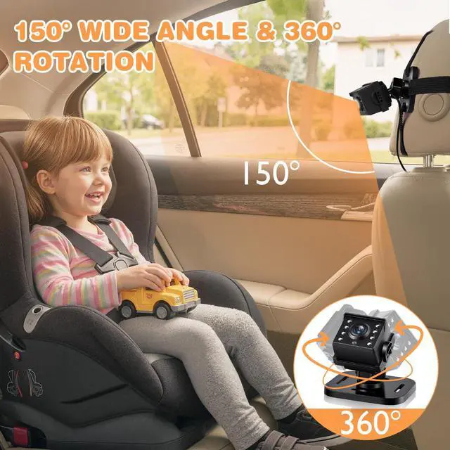 Alt view image 4 of 7 - 1080P Baby Car Mirror Camera for Rear Facing Seat, USB/Type-C Port 4.3" Backseat Headrest Carseat Camera Monitor with HD Night Vision for Baby Safety in Car, 150° Wide View Angle, 360° Rotatable