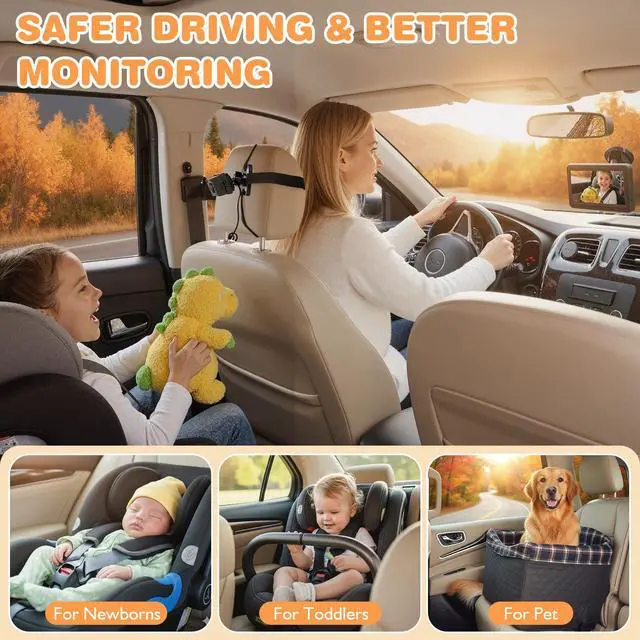 Alt view image 7 of 7 - 1080P Baby Car Mirror Camera for Rear Facing Seat, USB/Type-C Port 4.3" Backseat Headrest Carseat Camera Monitor with HD Night Vision for Baby Safety in Car, 150° Wide View Angle, 360° Rotatable