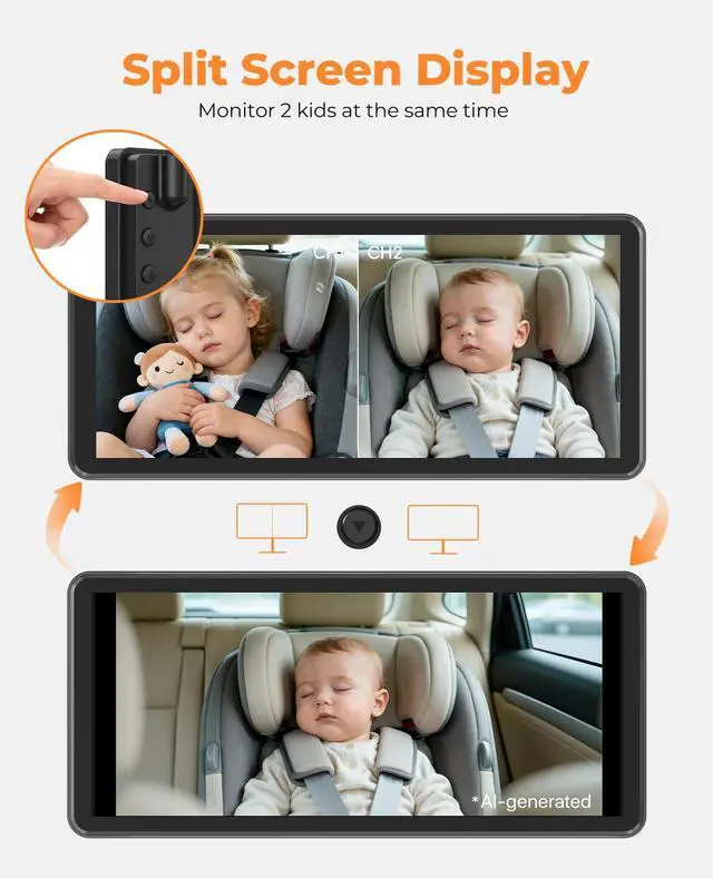 Alt view image 2 of 7 - BM5PRO Dual Baby Car Camera, 7.2" 1080P Split Monitor