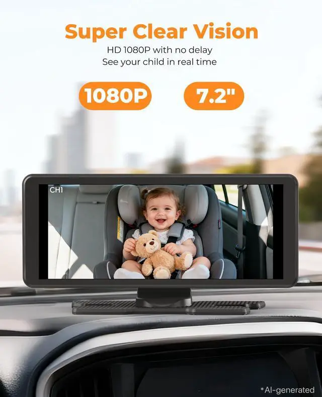 Alt view image 4 of 7 - BM5PRO Dual Baby Car Camera, 7.2" 1080P Split Monitor