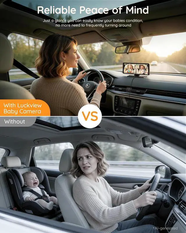 Alt view image 2 of 7 - BM5PRO Baby Car Camera for 2 Kids, 7.2" Split Screen Monitor