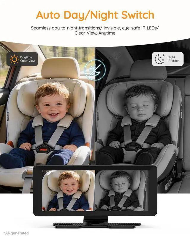Alt view image 6 of 7 - BM5PRO Baby Car Camera for 2 Kids, 7.2" Split Screen Monitor