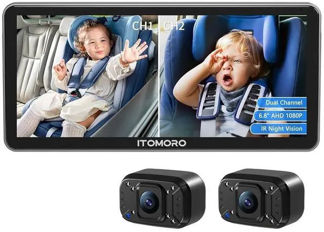 Main image of Baby Car Camera Dual-Channel 6.8 inch HD 1080P Display with 2 IR Night Vision, Baby Car Mirror Easily Install Car Camera for Baby with Crystal Clear Wide View for Rear Facing Seat