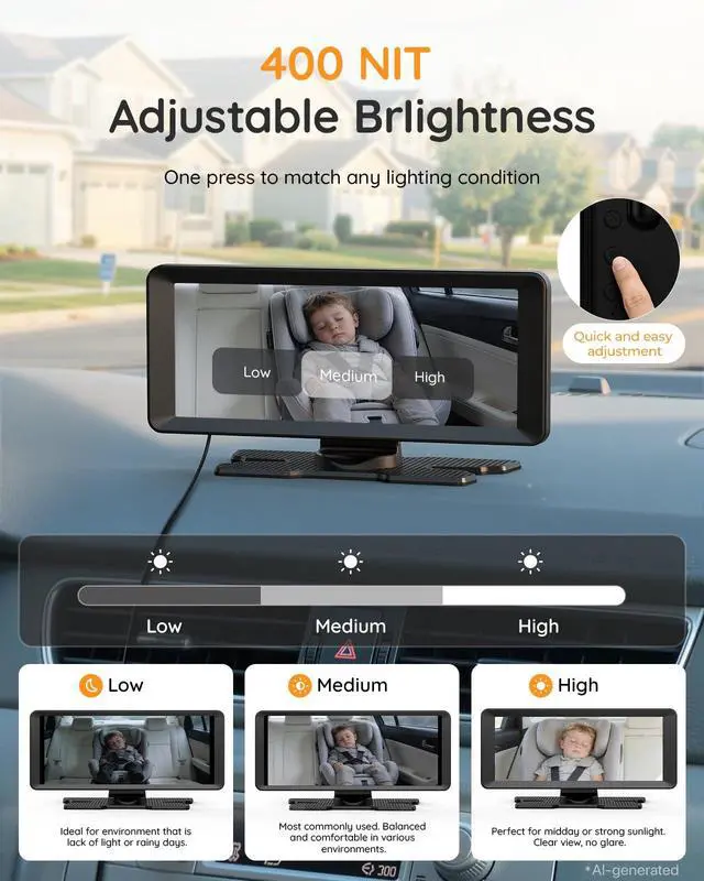 Alt view image 7 of 7 - BM5PRO Baby Car Camera for 2 Kids, 7.2" Split Screen Monitor