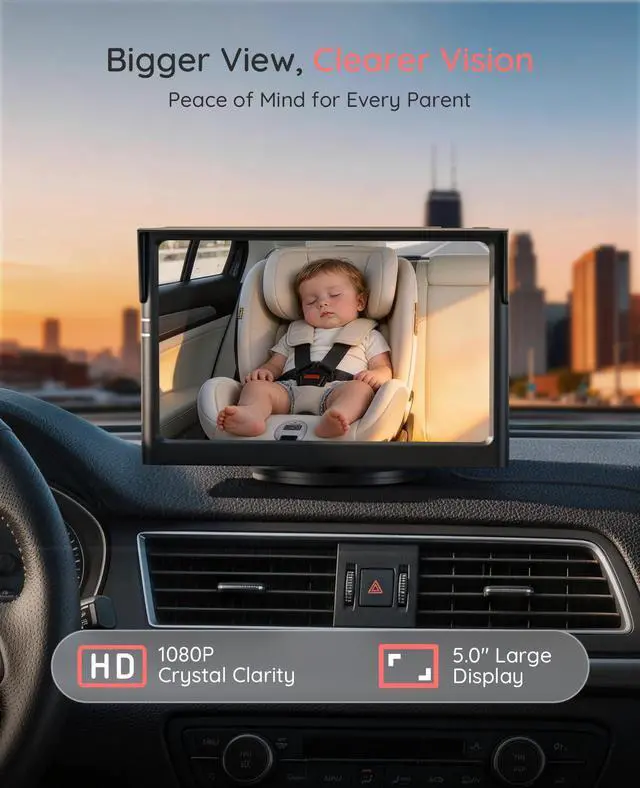 Alt view image 3 of 7 - BM1 Baby Car Camera, 5" 1080P Baby Car Monitor